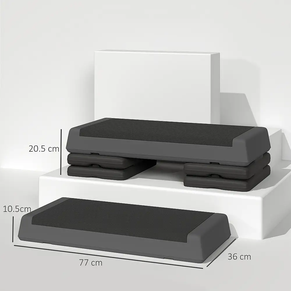 SPORTNOW  Ρυθμιζόμενο Stepper Γυμναστικής σε 10.5/15.5/20.5 cm με Αντιολισθητική Επιφάνεια και Χωρητικότητα 250 kg, Γκρι  A90-379V00GY