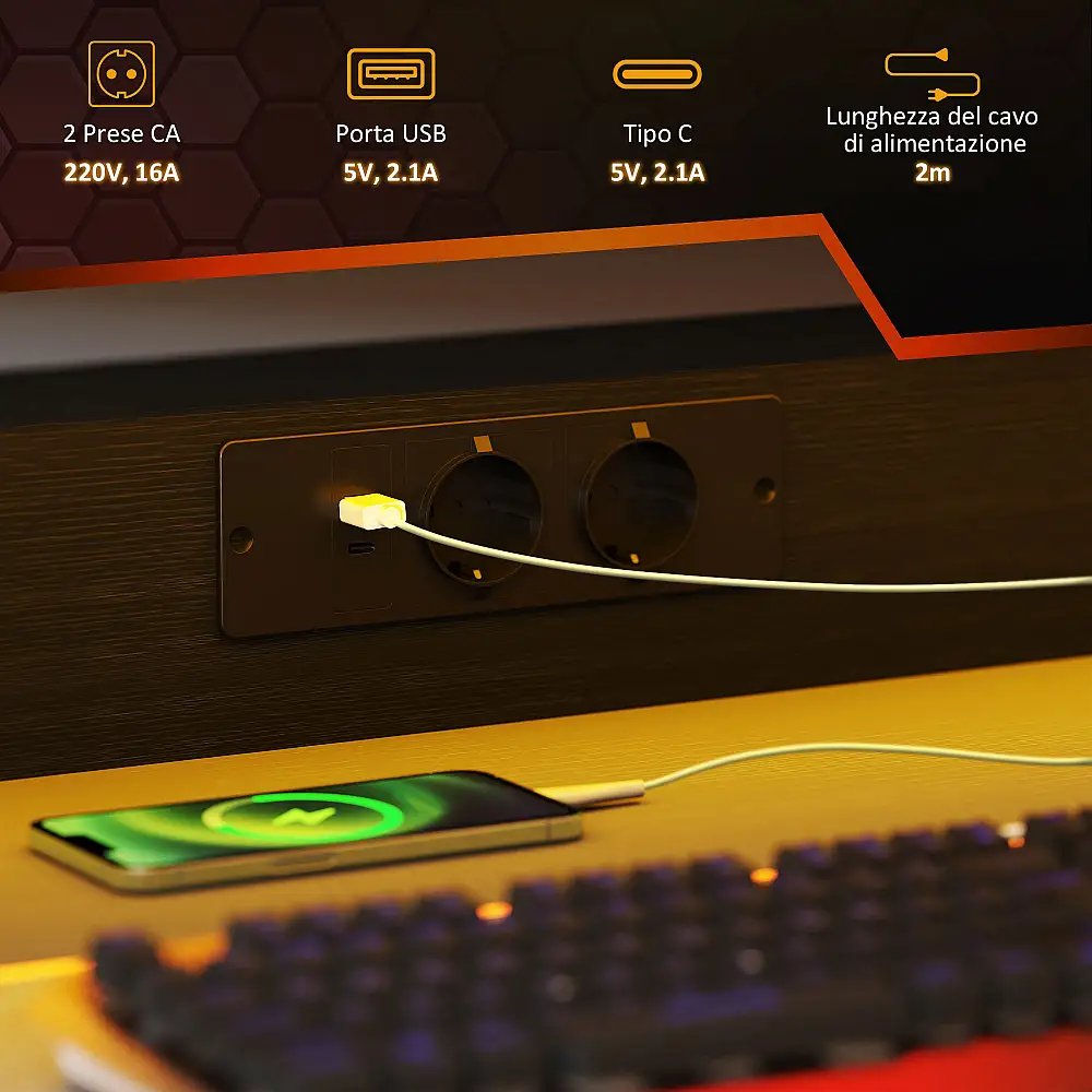 HOMCOM  Γραφείο Gaming με LED Φώτα και Υποστήριξη για Οθόνη, από Μοριοσανίδα και Ατσάλι, 100x60x88.5 εκ., Μαύρο  920-094V90BK