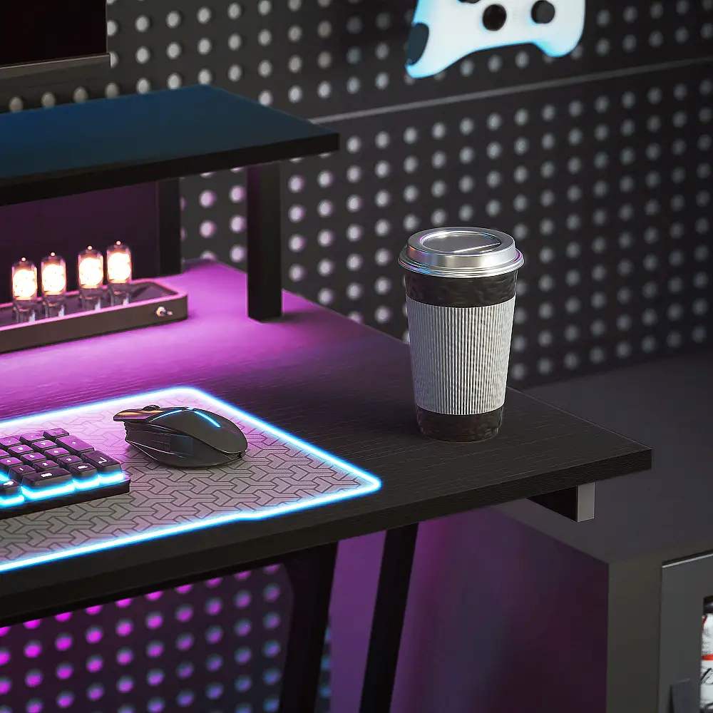 HOMCOM  Γραφείο Gaming με LED Φώτα και Υποστήριξη για Οθόνη, από Μοριοσανίδα και Ατσάλι, 100x60x88.5 εκ., Μαύρο  920-094V90BK