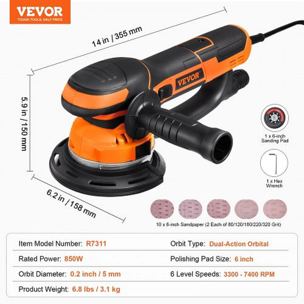 VEVOR Τριβείο Τυχαίας Τροχιάς 6'' Διπλής Δράσης, 10 Γυαλόχαρτα, 6 Ταχύτητες GDSGJBS6INCHPL1CBV2 VEVOR Τριβείο Τυχαίας Τροχιάς 6'' Διπλής Δράσης, 10 Γυαλόχαρτα, 6 Ταχύτητες GDSGJBS6INCHPL1CBV2