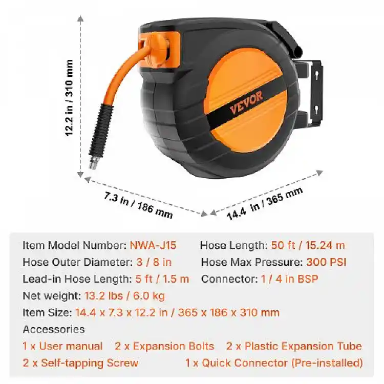 VEVOR  Αναδιπλούμενος Σωλήνας Αέρα 3/8" x 50' 300 PSI  FBSKQRGJP50YKBHH0V0