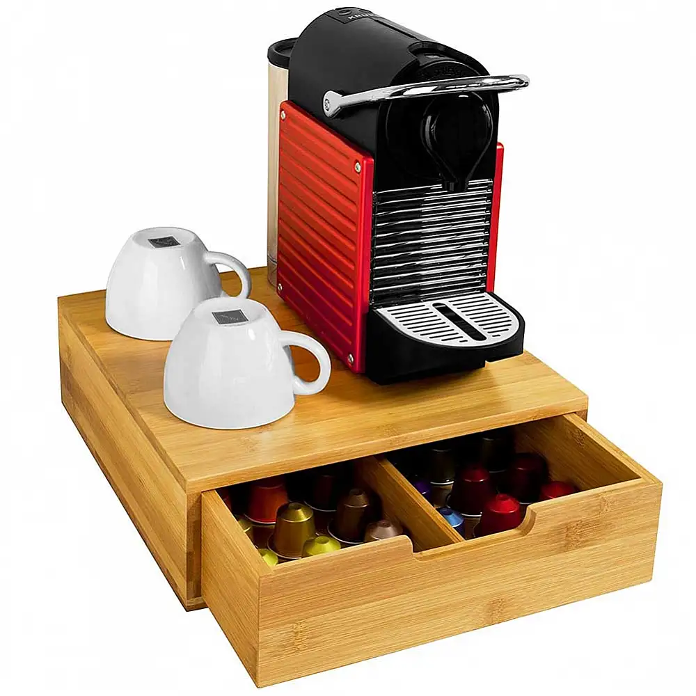 BAKAJI  Ξύλινος Διοργανωτής από Μπαμπού με 1 Συρτάρι για Κάψουλες Καφέ 31 x 30 x 9.5 cm 02830307