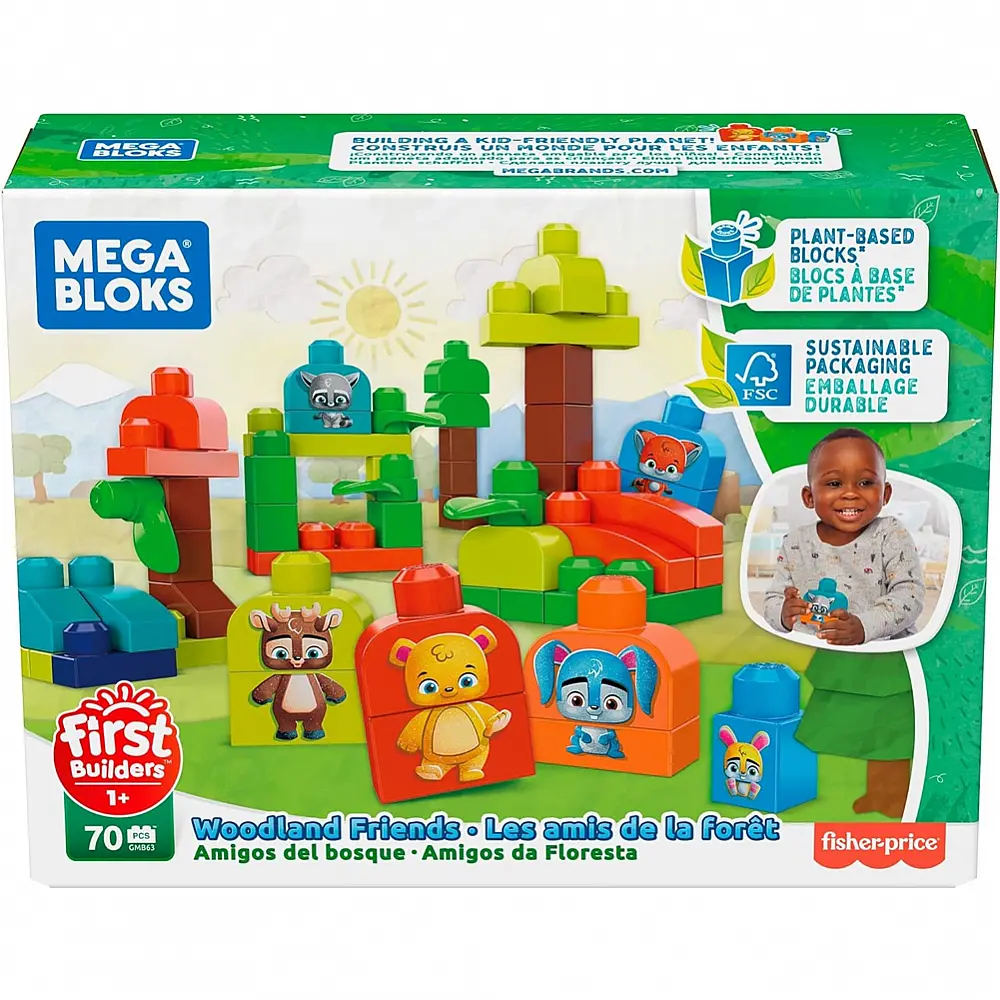 MATTEL  Σετ Ξύλινα Τουβλάκια 70 τμχ Fisher Price Mega Bloks Woodland Friends 02839992