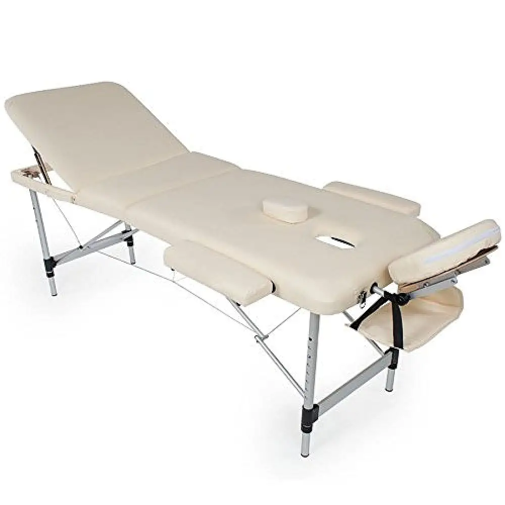 BAKAJI  Πτυσσόμενο Αλουμινένιο Κρεβάτι Μασάζ 3 Ζωνών Φυσικοθεραπείας SPA Μπεζ 12kg + Τσάντα 01824797