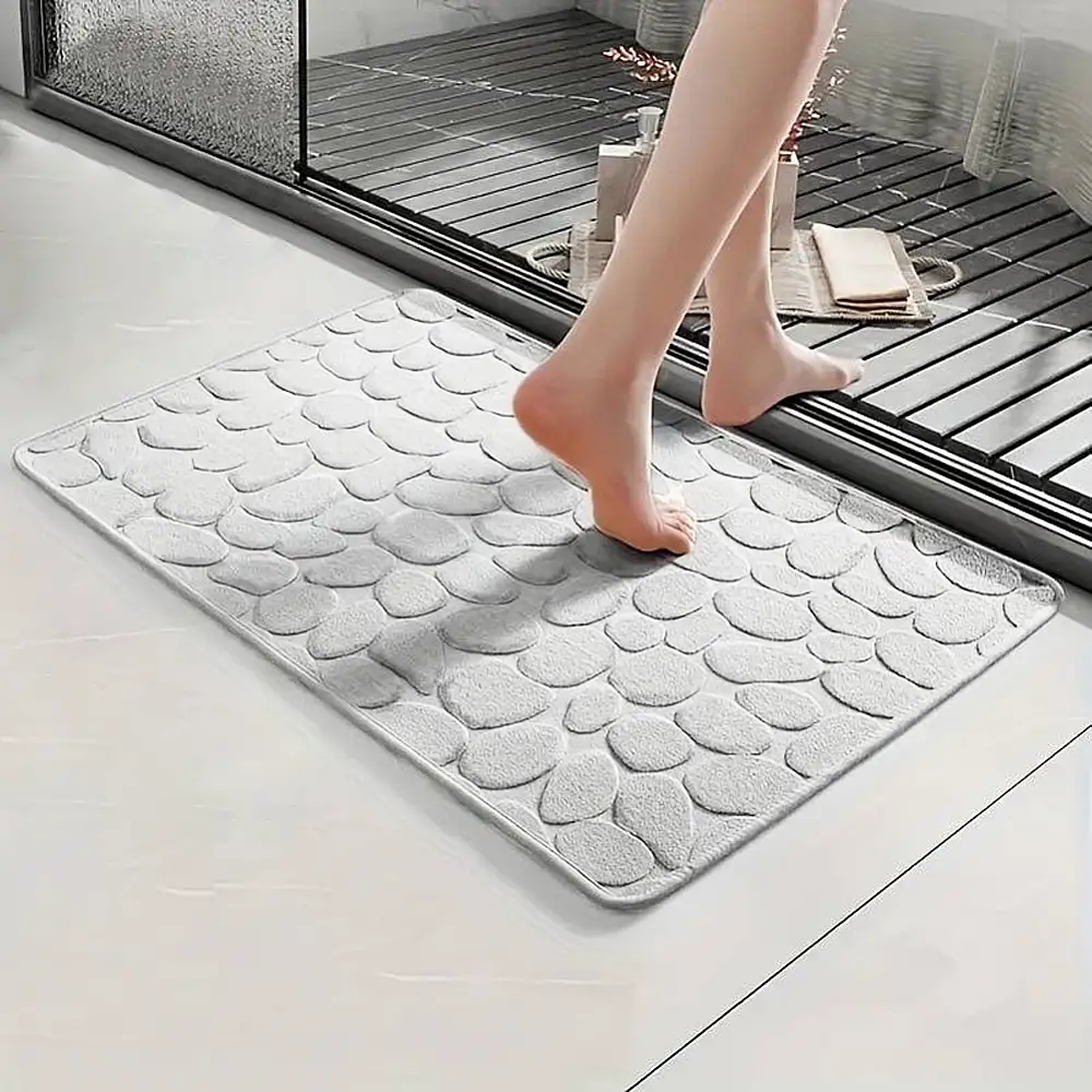 BAKAJI  Αντιολισθητικό Χαλάκι Μπάνιου Μικροΐνες με Εφέ Πέτρας 60x40cm Λευκό 02840698