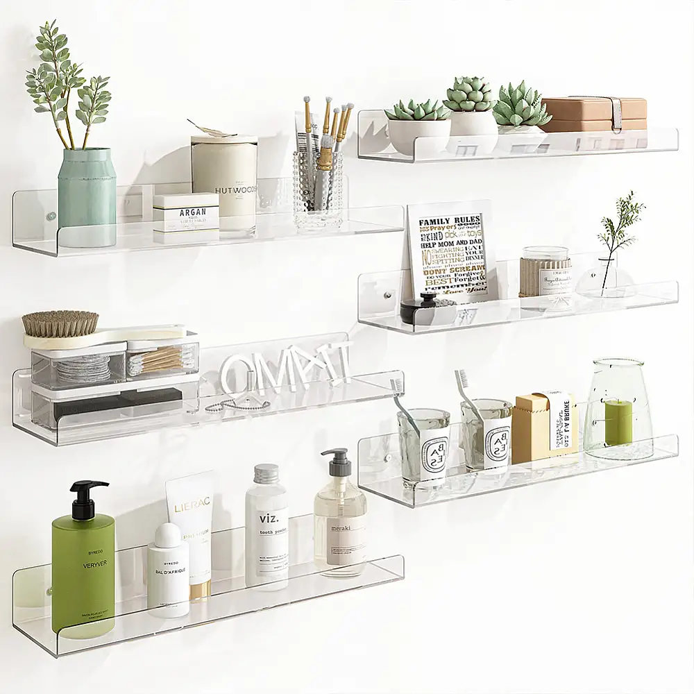 BAKAJI  6 x Διάφανα Ακρυλικά Ράφια Τοίχου Οργανωτές 38x10x5 εκ. 02841404