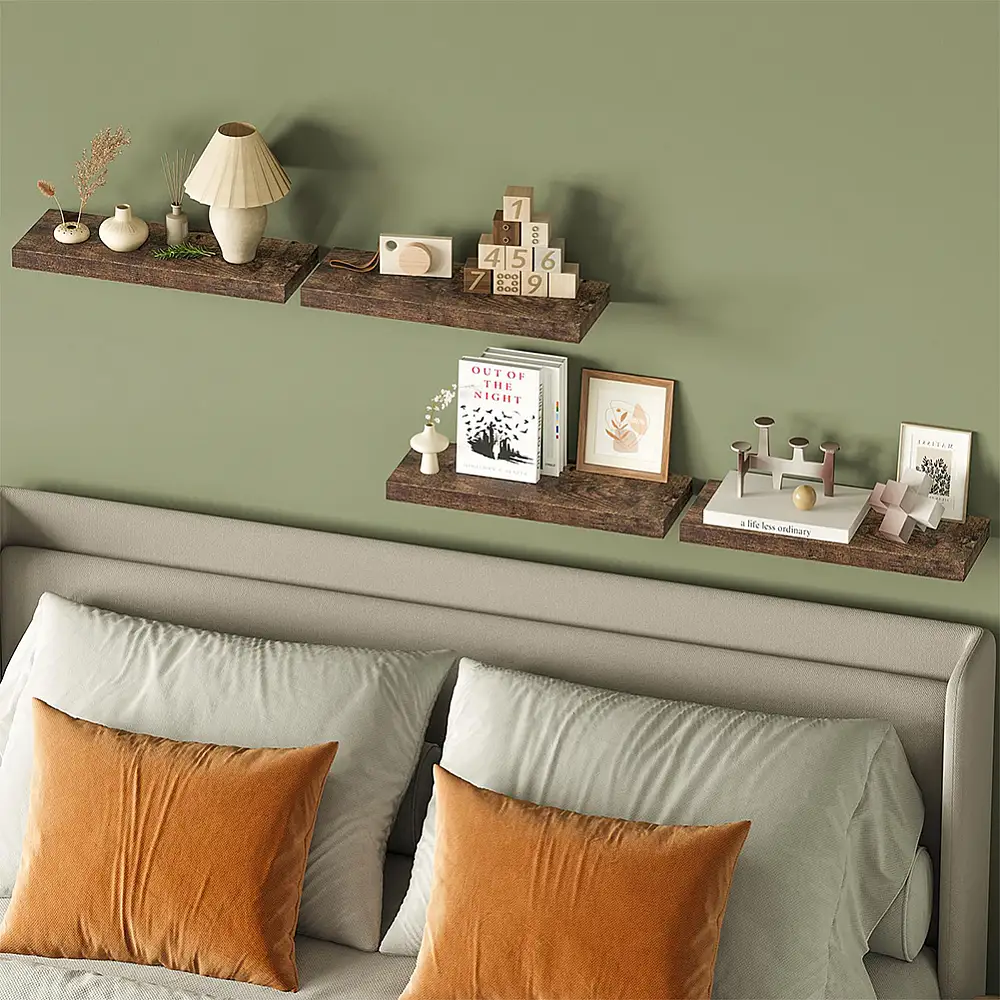 BAKAJI  Σετ 4 Ράφια Τοίχου από Δρυς Ξύλο Πολυχρηστική Ραφιέρα Τοίχου 02841408