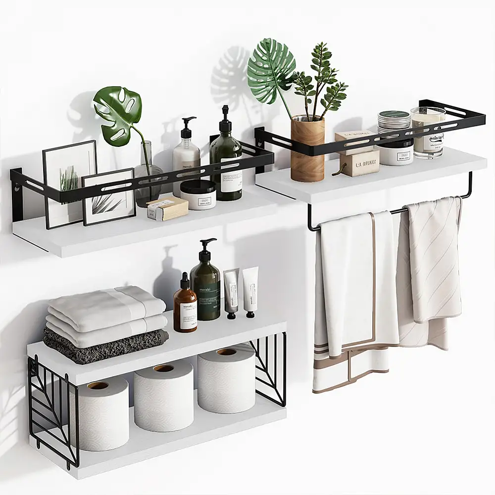 BAKAJI  Σετ 3 + 1 Λευκά Ξύλινα Ράφια Τοίχου Πολυλειτουργική Σύνθεση Αποθήκευσης 02841428