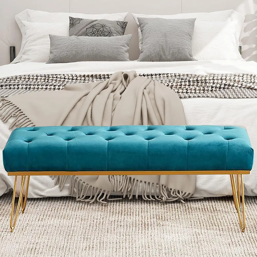 Shally Dogan  Πεντάθεσιος Πάγκος σε Μπλε Ύφασμα για Είσοδο ή Υπνοδωμάτιο, Κασονάκι Πουφ Οθωμανικό 02841580