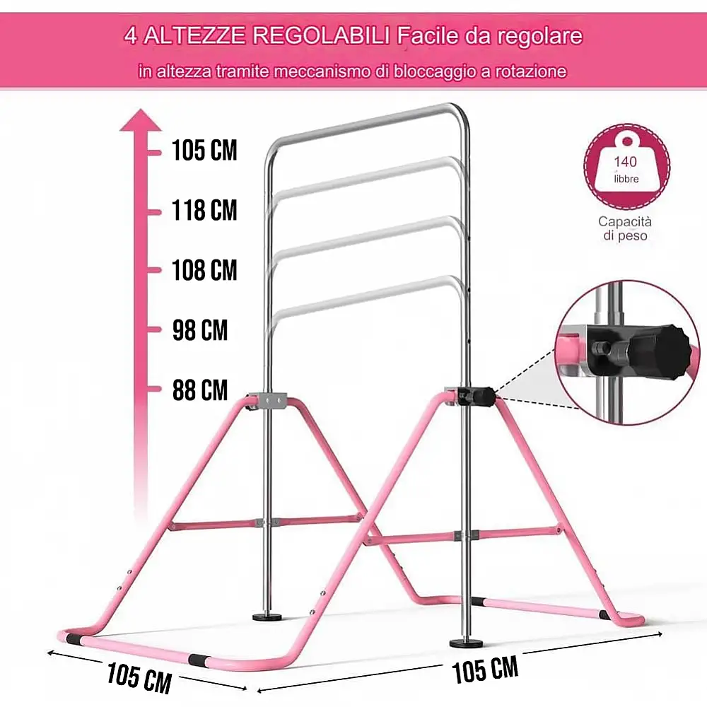 BAKAJI  Πτυσσόμενη Μπάρα Γυμναστικής και Χορού για Παιδιά από Ροζ Ατσάλι 02841667