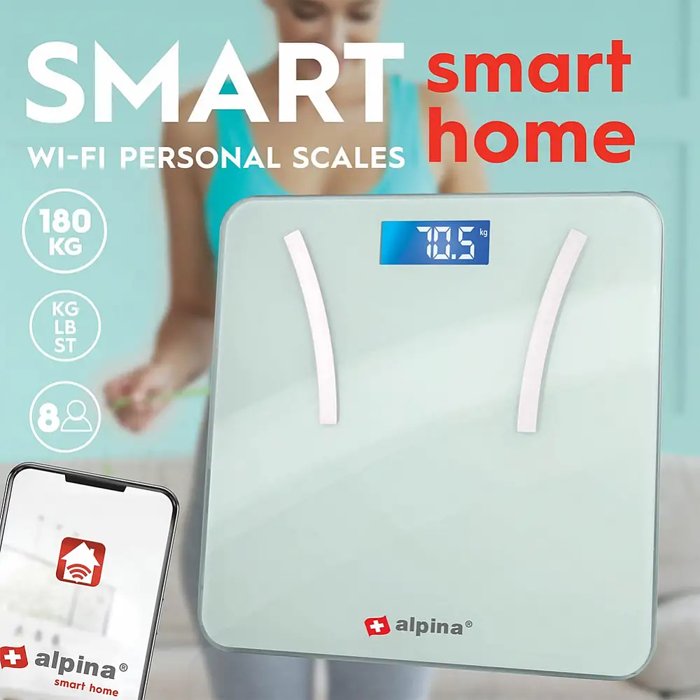 ALPINA  Ζυγαριά Alpina Smart Home με Ανάλυση Σώματος και Εφαρμογή WIFI Μέγιστο 180kg 02841694