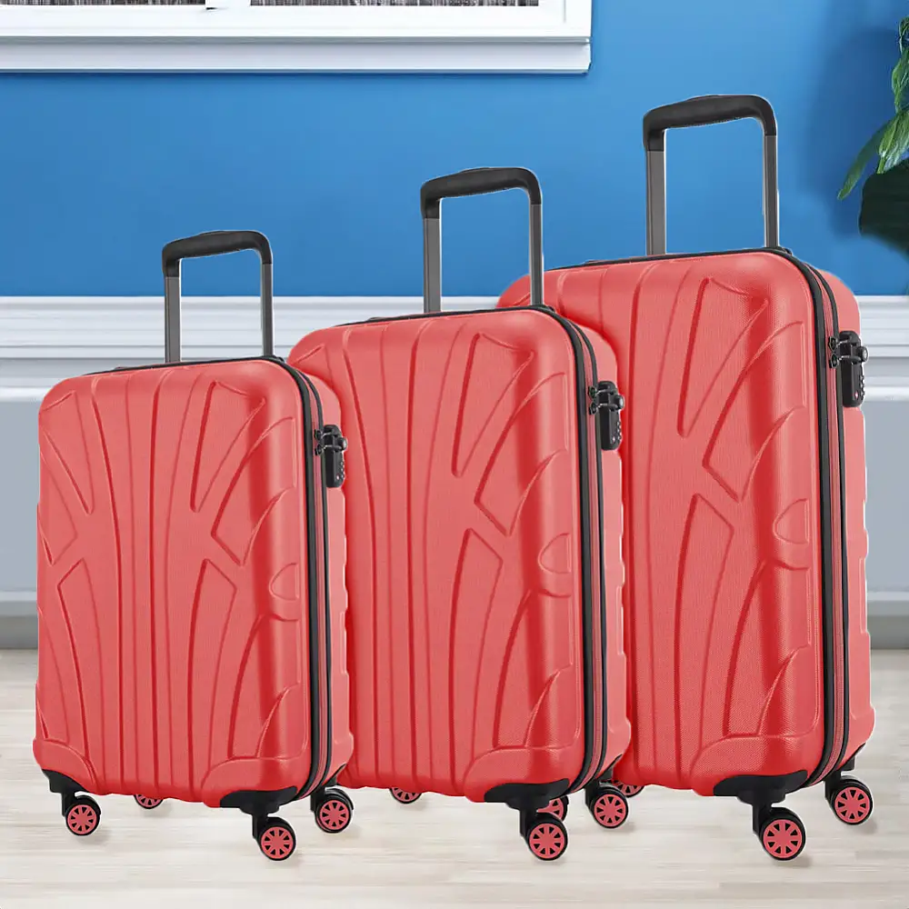 PROVITERA  Σετ 3 Σκληρές Βαλίτσες Λουγκάνο με Ρόδες Easy Roll Τρόλεϊ Ταξιδιού Κόκκινο 02841838