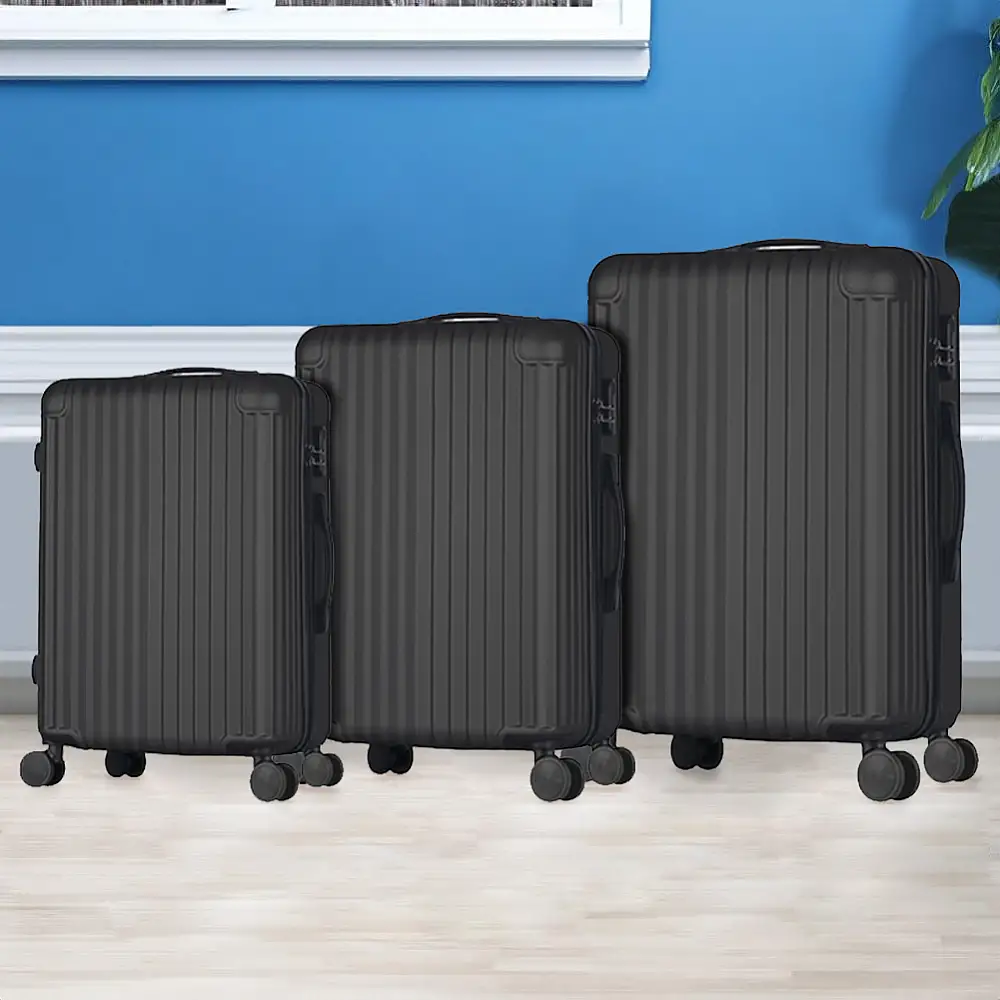 PROVITERA  Σετ 3 Σκληρές Βαλίτσες Raito με Ρόδες Easy Roll Τρόλεϊ Ταξιδιού Μαύρο 02841844