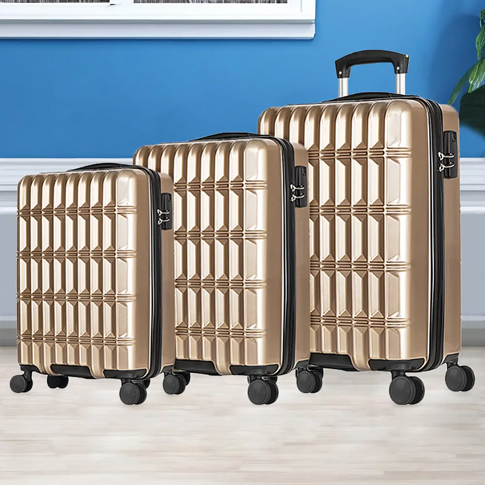 PROVITERA  Σετ 3 Σκληρές Βαλίτσες Νορβηγίας με Ρόδες Easy Roll Τρόλεϊ Ταξιδιού Χρυσό 02841845