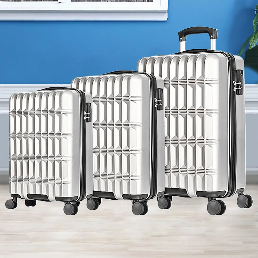 PROVITERA  Σετ 3 Σκληρές Βαλίτσες Νορβηγία Ρόδες Easy Roll Τρόλεϊ Αποσκευές Ταξιδιού Λευκό 02841846