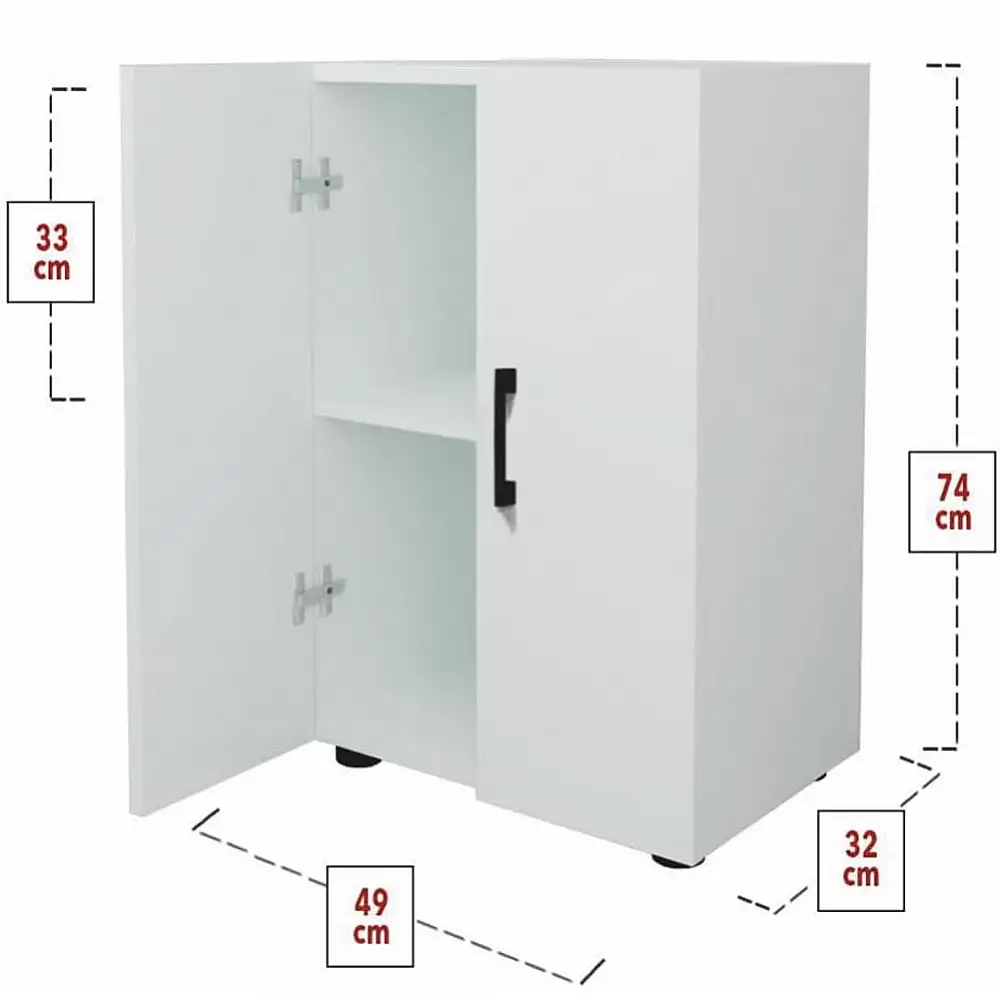 PRATIKO  Πολυχρηστικό Έπιπλο με 2 Πόρτες και 2 Ράφια σε Λευκό Ξύλο με Μαύρες Λαβές 49x32x74εκ 02842027