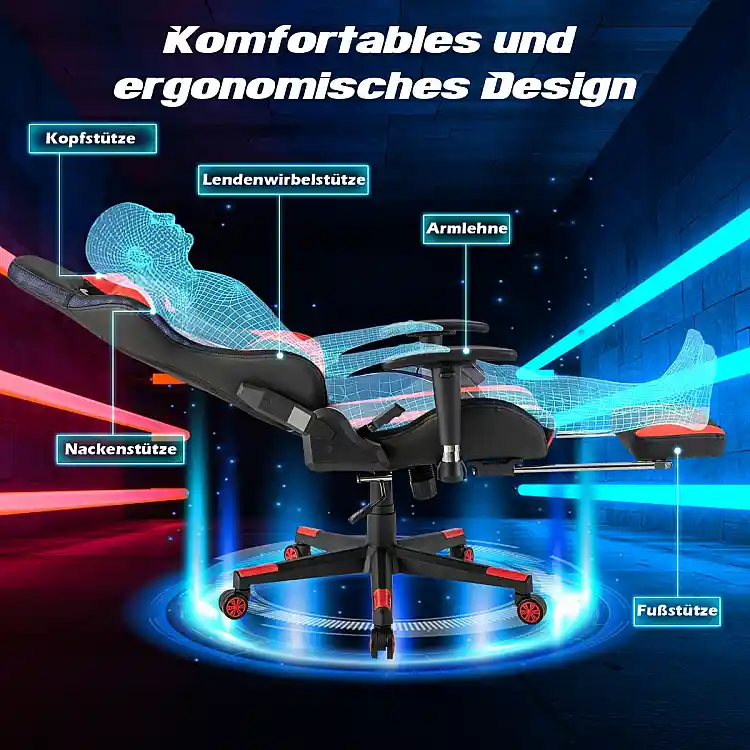 Costway  LED Φωτιζόμενη Καρέκλα Gaming με Ρυθμιζόμενα Χαρακτηριστικά και Άνετη Σχεδίαση CB10483RE