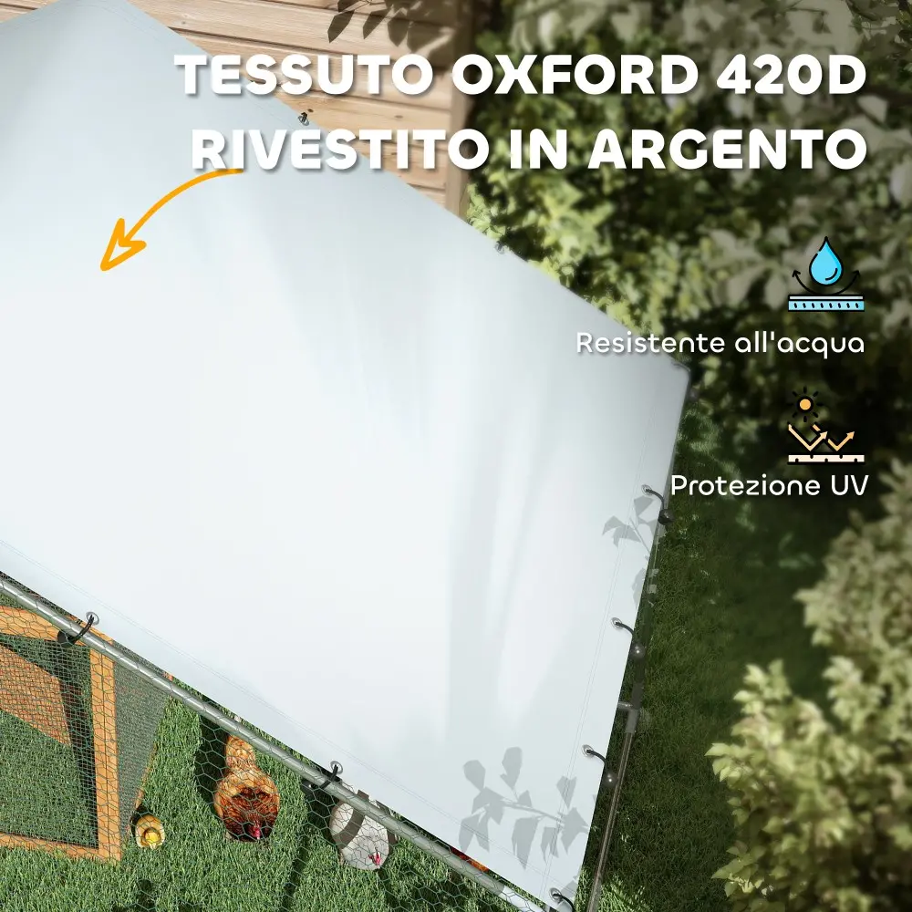 PawHut Περίφραξη για Κοτόπουλα 10,2m² για 10-15 Κοτόπουλα με Αδιάβροχη Στέγη, από Ατσάλι και Ύφασμα, 3x3.4x1.9 m, Ασημί D51-435V01SR PawHut Περίφραξη για Κοτόπουλα 10,2m² για 10-15 Κοτόπουλα με Αδιάβροχη Στέγη, από Ατσάλι και Ύφασμα, 3x3.4x1.9 m, Ασημί D51-435V01SR