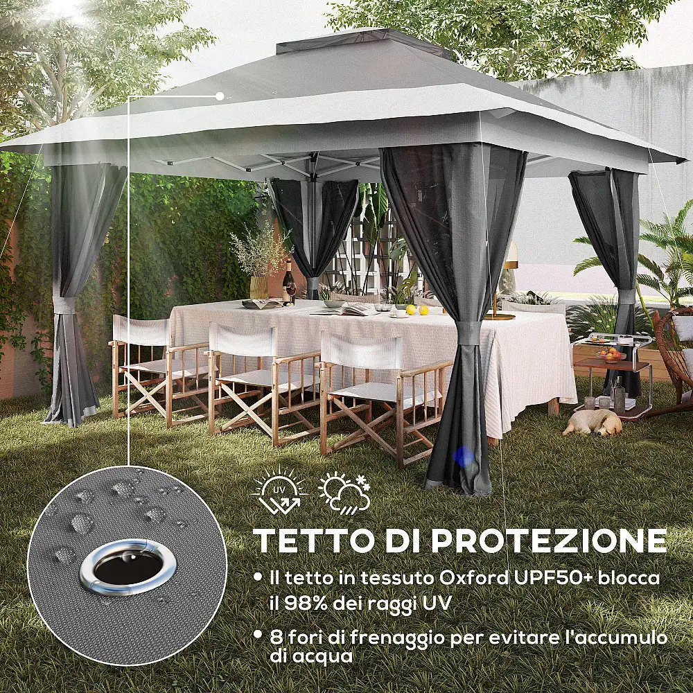 Outsunny  Πτυσσόμενο κιόσκι 3.6x3.6 m με τοίχους, ρυθμιζόμενο ύψος και προστασία UPF50+, τσάντα με ρόδες, γκρι.  84C-597V00CG
