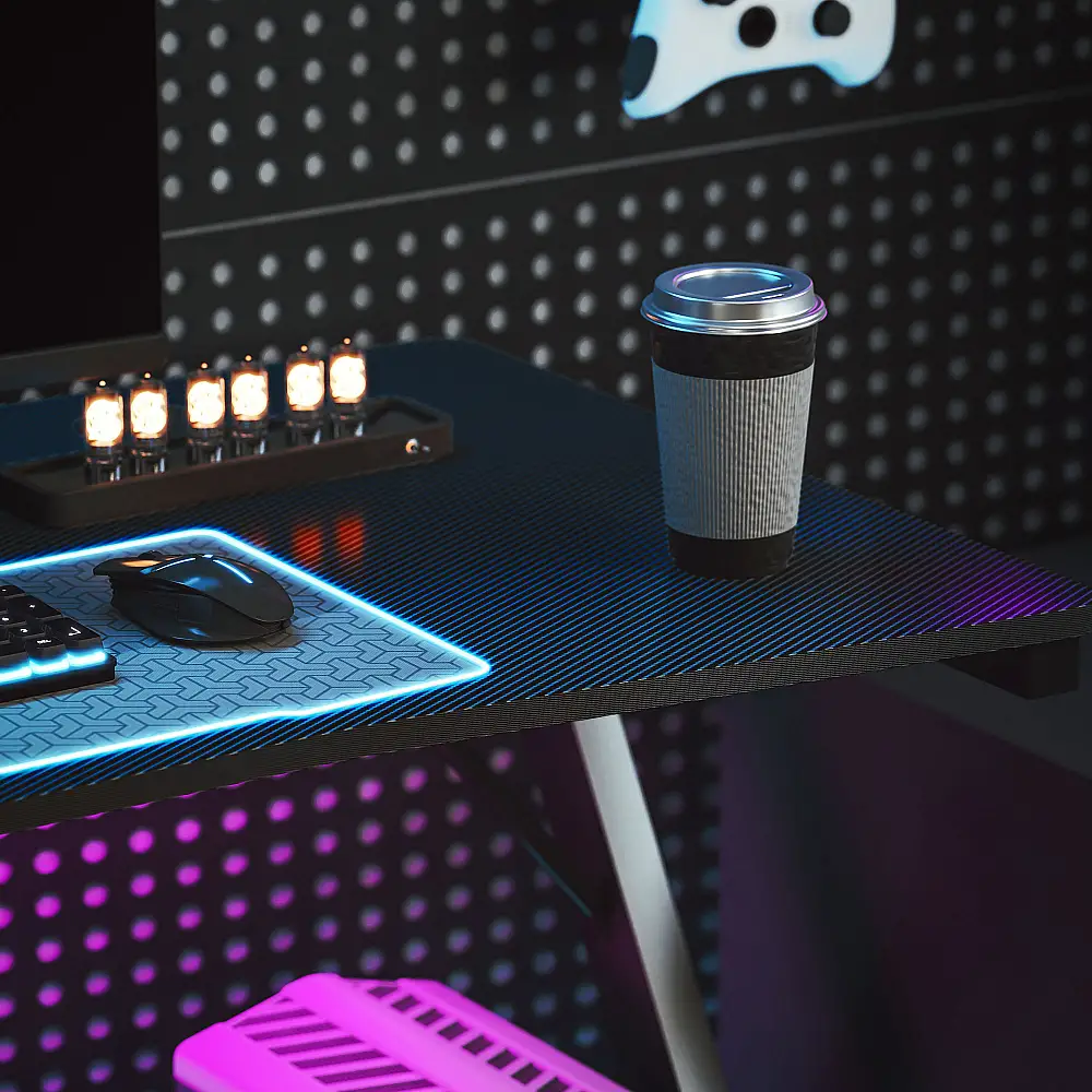 HOMCOM  Γραφείο Gaming με Ρυθμιζόμενα LED RGB Φώτα και Πόδια σε Σχήμα Κ, από Ξύλο και Ατσάλι, 120x60x75 εκ., Μαύρο  836-583V00BK