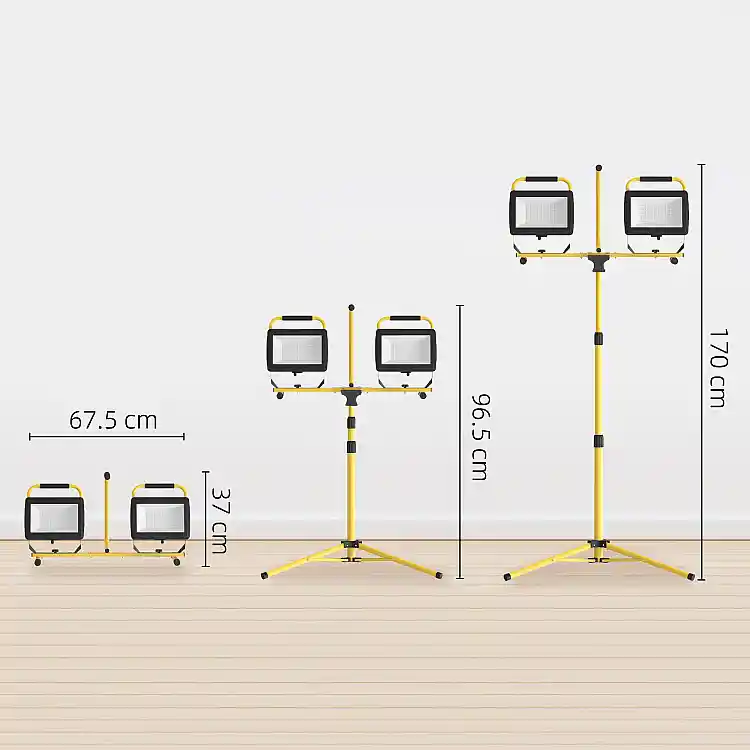 HOMCOM  Προβολείς LED Εργασίας 6500K με Αποσπώμενο Τρίποδο, από Αλουμίνιο και Μέταλλο, 75x62x170 εκ., Κίτρινο και Μαύρο  B30-058V90YL