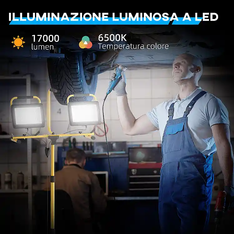 HOMCOM  Προβολείς LED Εργασίας 6500K με Αποσπώμενο Τρίποδο, από Αλουμίνιο και Μέταλλο, 75x62x170 εκ., Κίτρινο και Μαύρο  B30-058V90YL