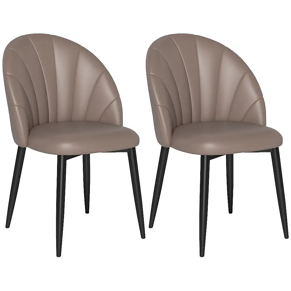 Σετ 2 Καρέκλες Τραπεζαρίας από PU Δέρμα με Μεταλλικά Πόδια και Πλάτη σε Σχήμα Κοχυλιού 52 x 54 x 79 cm  Καφέ  83A-212V01BN HOMCOM