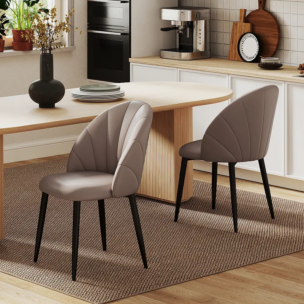 Σετ 2 Καρέκλες Τραπεζαρίας από PU Δέρμα με Μεταλλικά Πόδια και Πλάτη σε Σχήμα Κοχυλιού 52 x 54 x 79 cm  Καφέ  83A-212V01BN HOMCOM