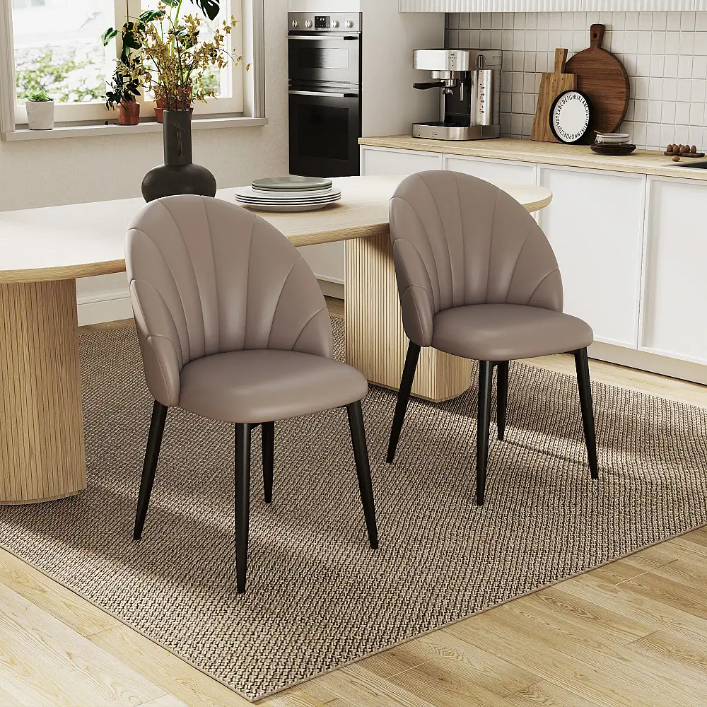 Σετ 2 Καρέκλες Τραπεζαρίας από PU Δέρμα με Μεταλλικά Πόδια και Πλάτη σε Σχήμα Κοχυλιού 52 x 54 x 79 cm  Καφέ  83A-212V01BN HOMCOM