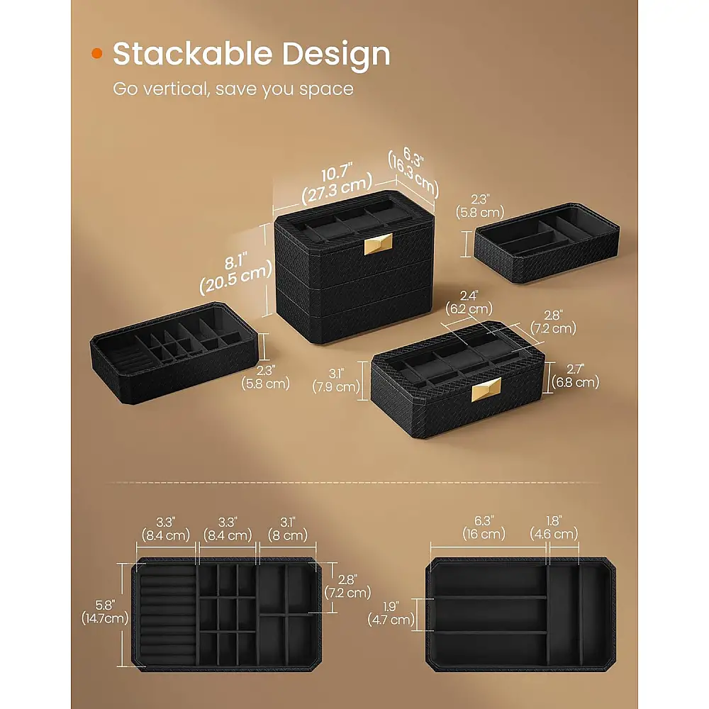 Κουτί Ρολογιών 8 Θέσεων 3 Επίπεδα 16.3 x 27.3 x 20.5 cm Μαύρο JWB021B01 Songmics