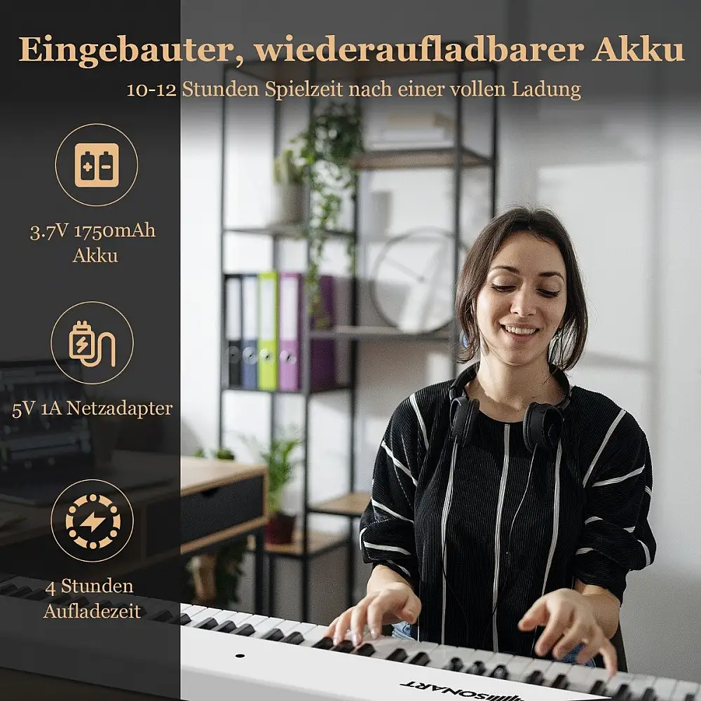 Costway  Φορητό Ψηφιακό Πιάνο με 88 Ημιβαρυκεντρισμένα Πλήκτρα και Ασύρματη Συνδεσιμότητα MU10090DE-WH