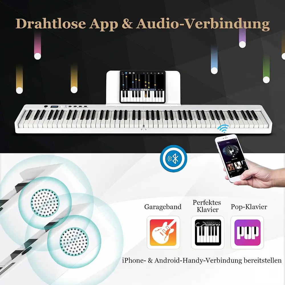 Costway  Φορητό Ψηφιακό Πιάνο με 88 Ημιβαρυκεντρισμένα Πλήκτρα και Ασύρματη Συνδεσιμότητα MU10090DE-WH