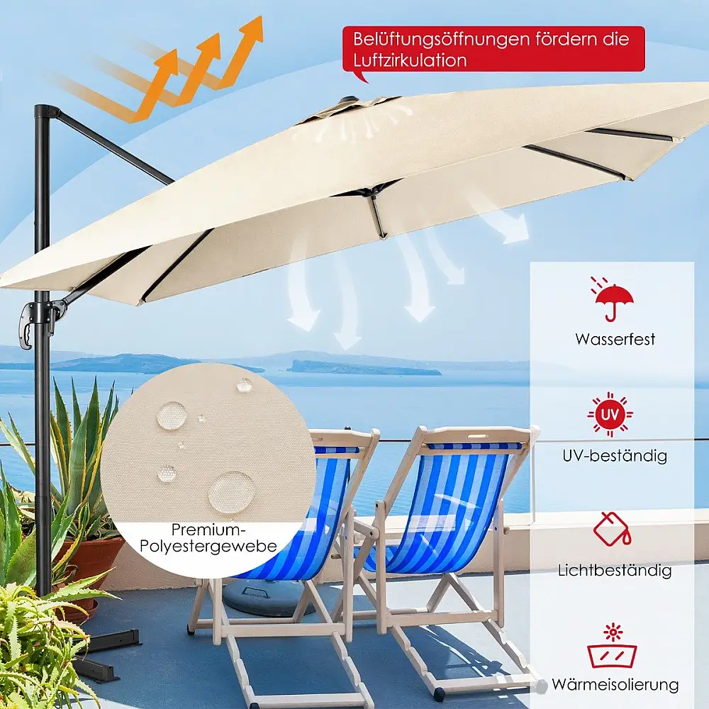 Costway  Πολυλειτουργική Ομπρέλα Κήπου 3x3m με Περιστροφή 360° και Ρυθμιζόμενη Κλίση NP11545BE