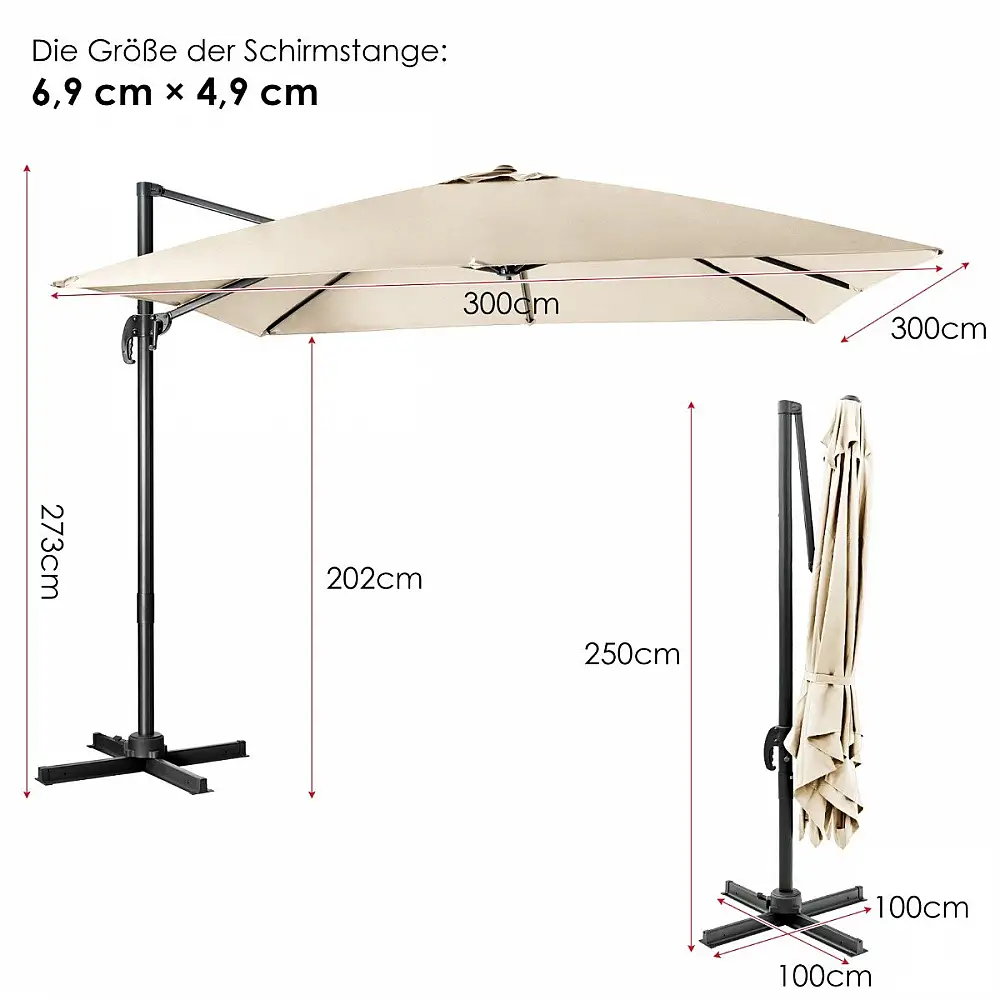 Costway  Πολυλειτουργική Ομπρέλα Κήπου 3x3m με Περιστροφή 360° και Ρυθμιζόμενη Κλίση NP11545BE