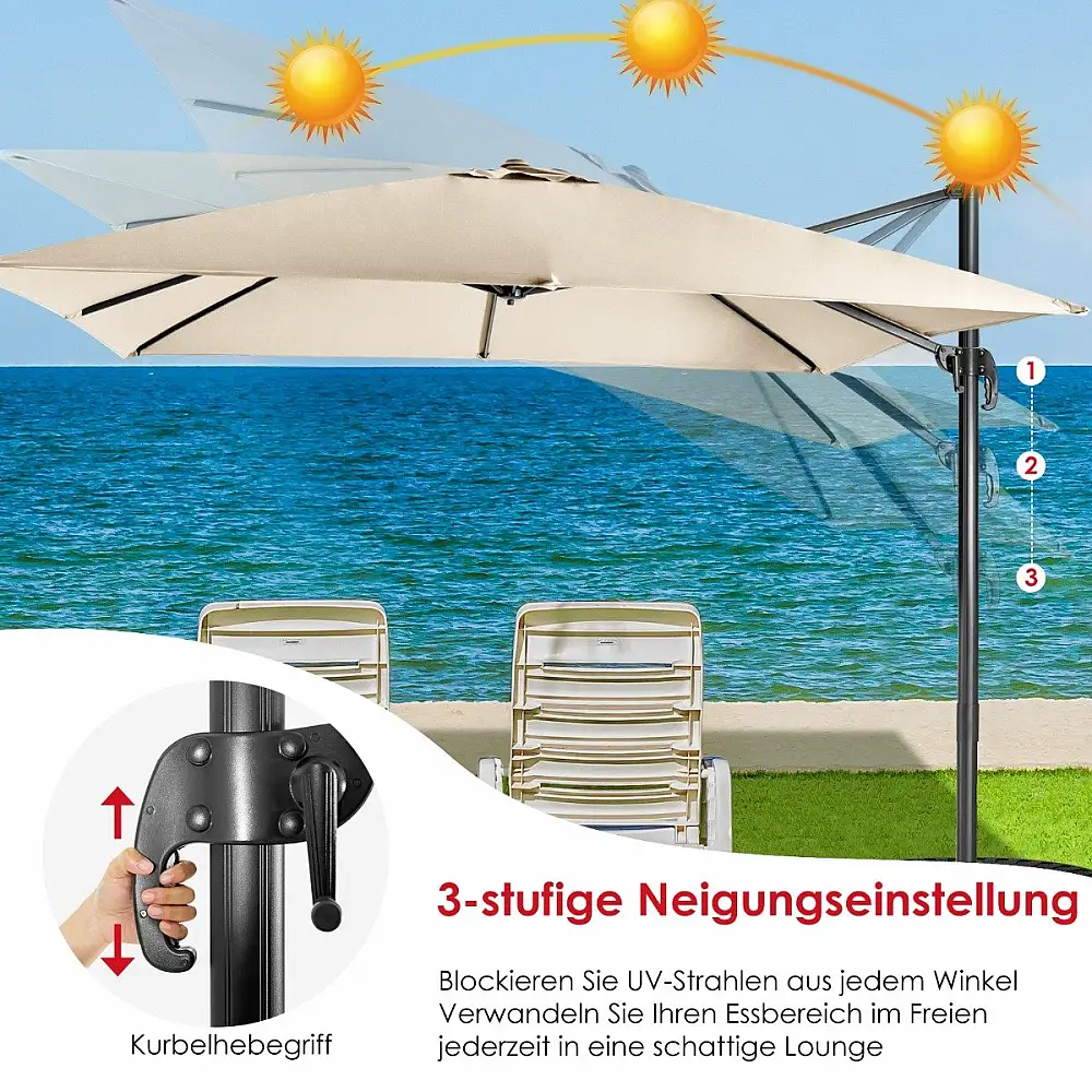 Costway  Πολυλειτουργική Ομπρέλα Κήπου 3x3m με Περιστροφή 360° και Ρυθμιζόμενη Κλίση NP11545BE