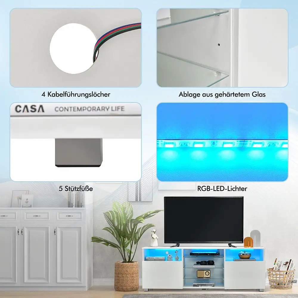 Costway  Πολυλειτουργικό Έπιπλο Τηλεόρασης LED με Ρυθμιζόμενα Ράφια και Χώρο Αποθήκευσης HV10464WH