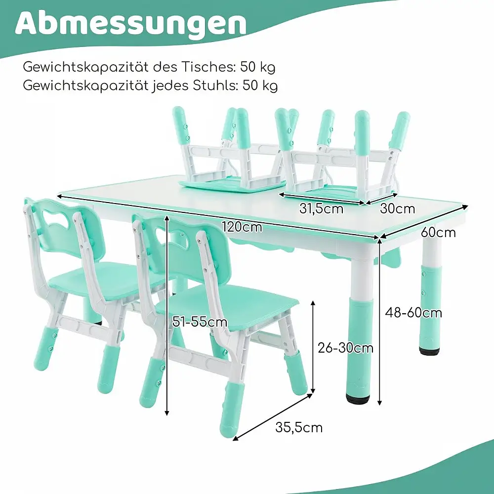 Costway Σετ Παιδικού Τραπεζιού και 4 Καρεκλών με Ρυθμιζόμενο Ύψος και Επιφάνεια Γκράφιτι HY10179GN