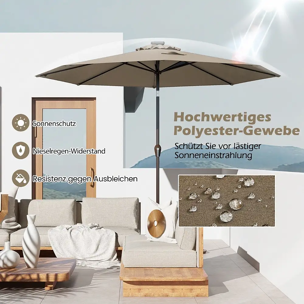 Costway  Ανθεκτική Ομπρέλα Κήπου με Ατσάλινο Σκελετό και Αδιάβροχο Κάλυμμα από Πολυεστέρα, Εύκολη Συναρμολόγηση με Μανιβέλα και Σταθερή Βάση NP11494CF