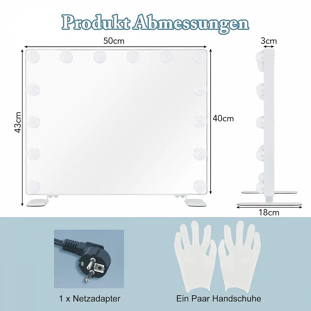 Costway  Φωτιζόμενος Καθρέφτης Μακιγιάζ με Ρυθμιζόμενα LED Φώτα και Μνήμη HU10901DE-WH