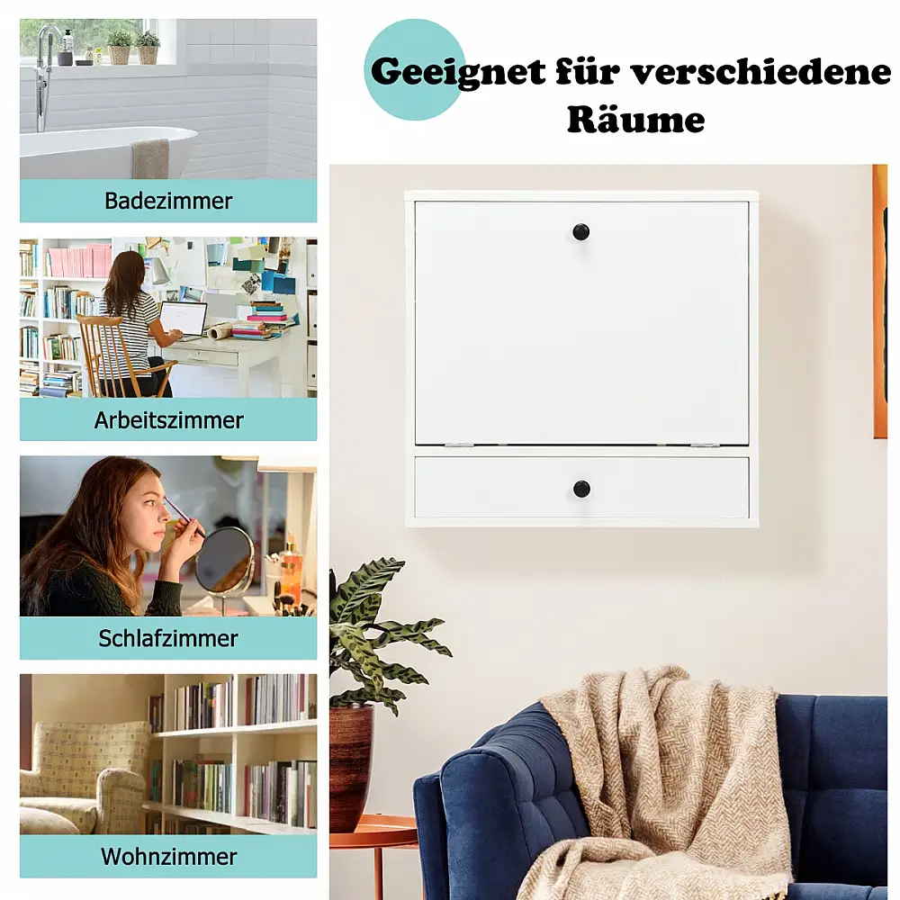 Costway  Πτυσσόμενο Επιτοίχιο Γραφείο Laptop με Αποθηκευτικούς Χώρους και Συρτάρι CB10463WH