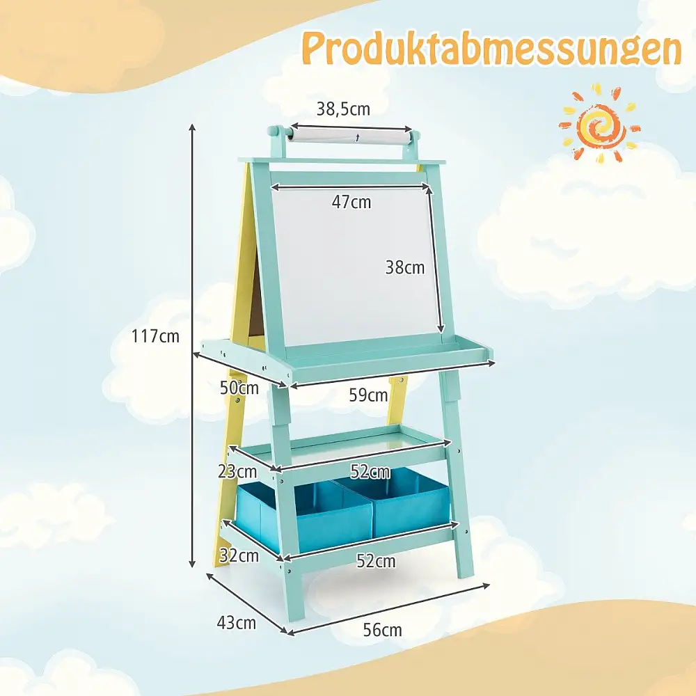 Costway  Παιδικό Καβαλέτο 3-σε-1 με Μαγνητικό Πίνακα, Κιμωλία και Ρολό Χαρτιού - Ιδανικό Δώρο για Μικρούς Καλλιτέχνες TY327442YW