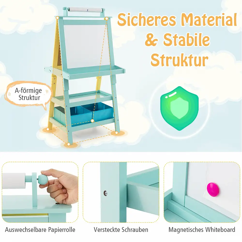 Costway  Παιδικό Καβαλέτο 3-σε-1 με Μαγνητικό Πίνακα, Κιμωλία και Ρολό Χαρτιού - Ιδανικό Δώρο για Μικρούς Καλλιτέχνες TY327442YW