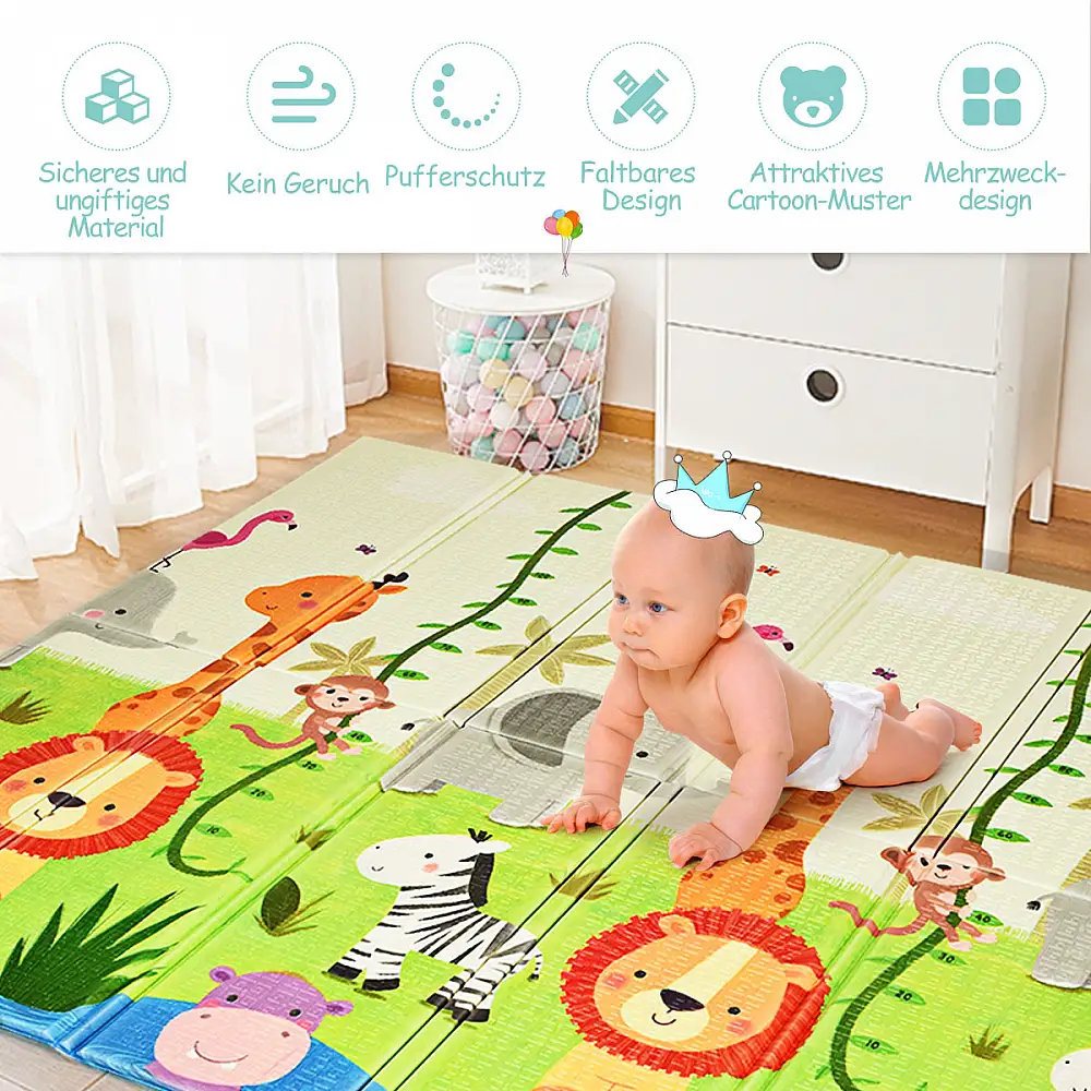 Costway  Διπλής Όψης Παιδικό Χαλάκι Δραστηριοτήτων από Ασφαλές Υλικό XPE - Αντιολισθητικό, Αδιάβροχο και Αναδιπλούμενο BB5856