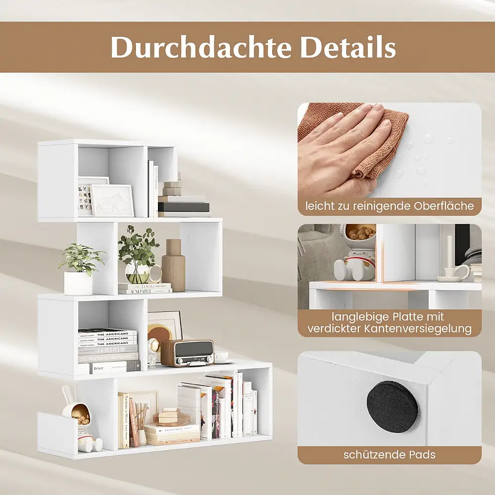 Costway Πενταώροφη Σ-σχήματος Βιβλιοθήκη με Ανοιχτά Ράφια και Αντιολισθητικά Πόδια JV11627WH