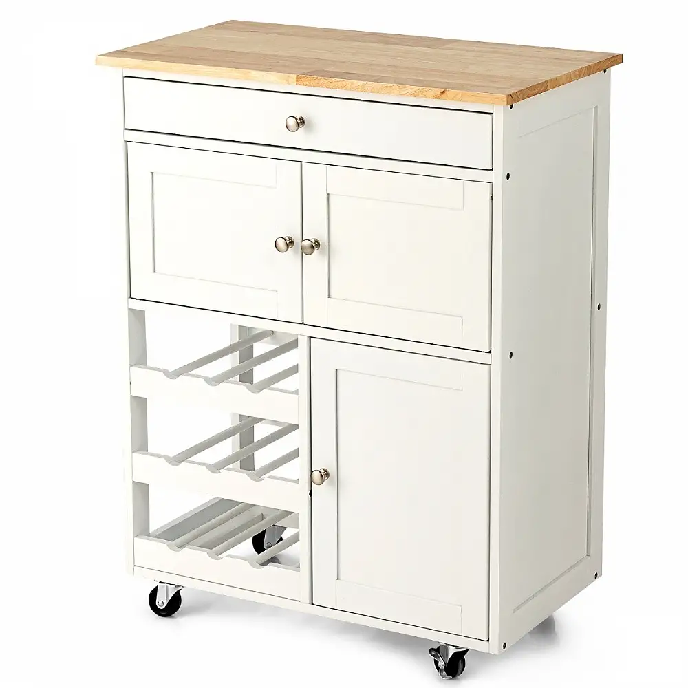 Costway  Πολυλειτουργικό Ξύλινο Καρότσι Κουζίνας με Μεγάλο Χώρο Αποθήκευσης και Ρόδες HW67062WH