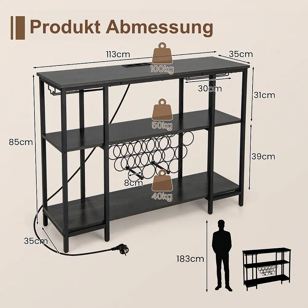 Costway  Πολυλειτουργική Κάβα Κρασιών με Ενσωματωμένο Σταθμό Φόρτισης και Βιομηχανικό Σχεδιασμό JV11142DE-GR