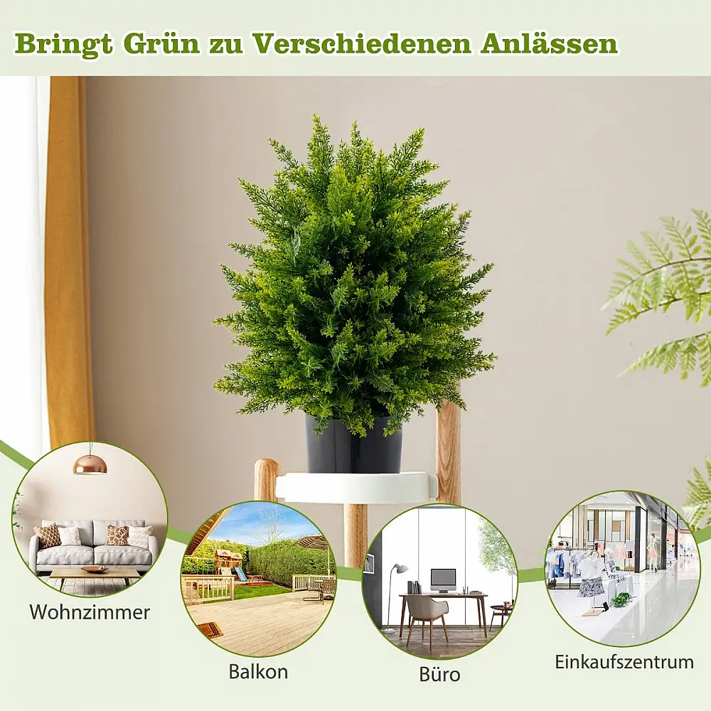 Costway  Σετ 2 Τεχνητών Δέντρων Τοπιαρίου Κέδρου με Μπάλα για Εσωτερική & Εξωτερική Διακόσμηση HZ10130-2