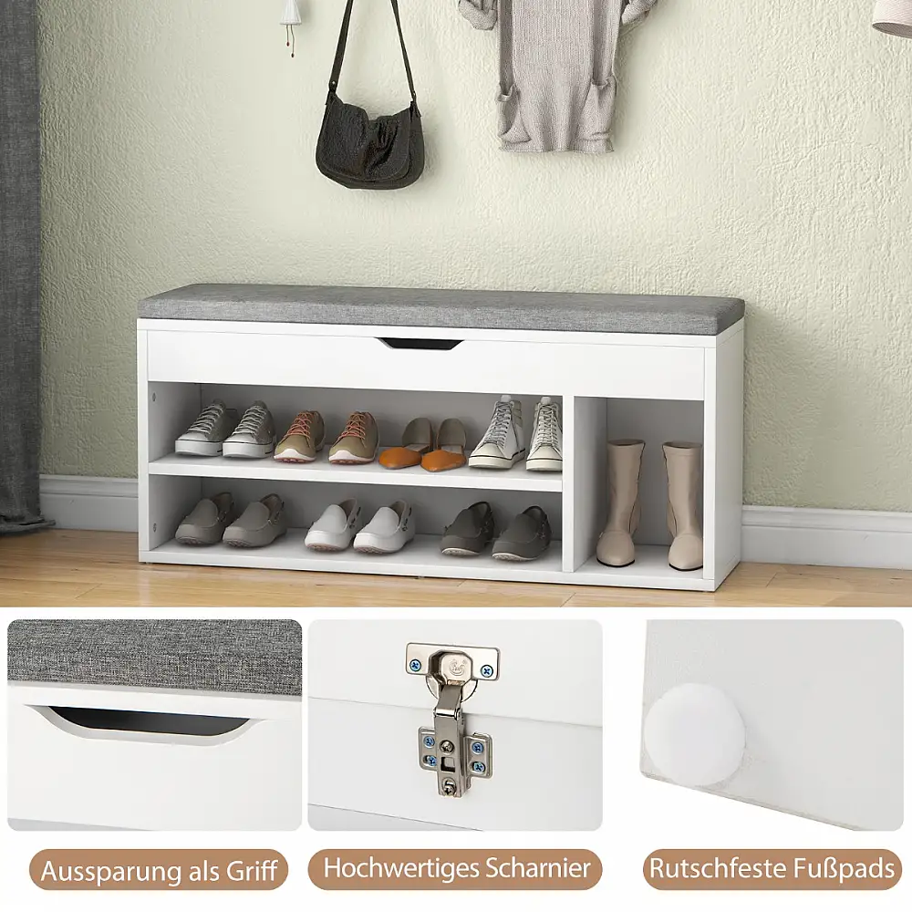 Costway  Πολυλειτουργική  Παπουτσοθήκη 104 x 48 x 30 εκ, με Κάθισμα και Αποθηκευτικό Χώρο JV11726GR