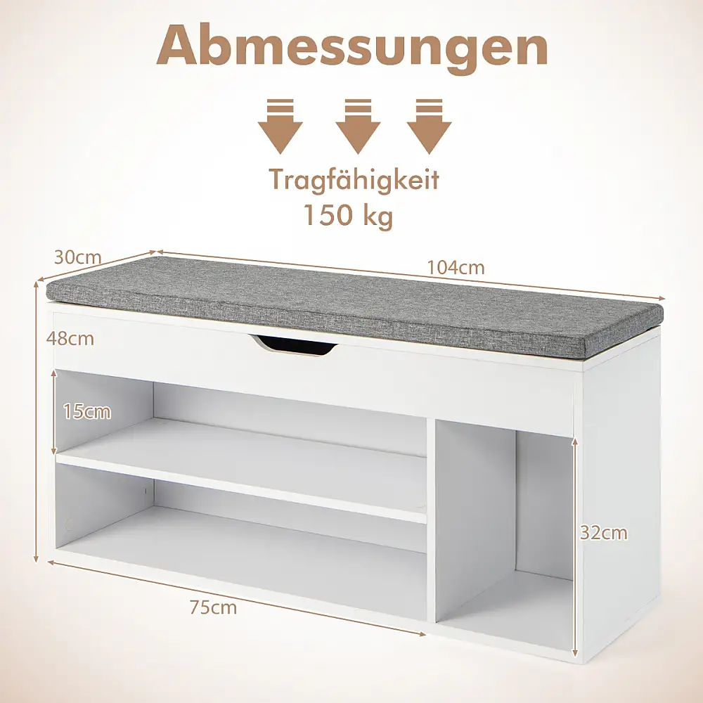 Costway  Πολυλειτουργική  Παπουτσοθήκη 104 x 48 x 30 εκ, με Κάθισμα και Αποθηκευτικό Χώρο JV11726GR