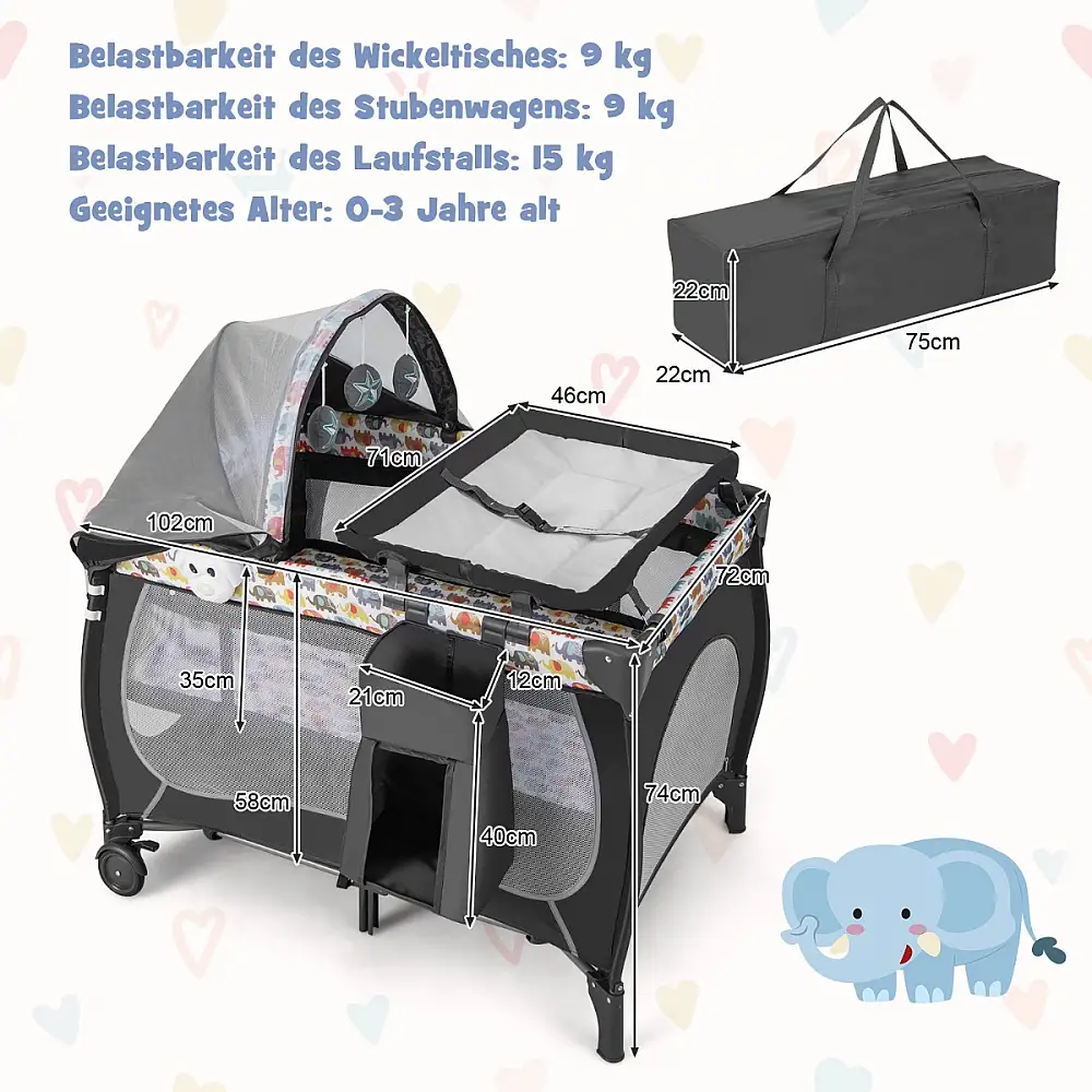 Costway  Πολυλειτουργικό Κέντρο Φροντίδας Μωρού 5-σε-1 με Κούνια, Αλλαξιέρα και Πάρκο Παιχνιδιού BE10044DE-CL